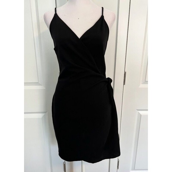 Divided Black Wrap Mini Dress Spaghetti Strap Tie Waist Size 12 - Picture 1 of 9